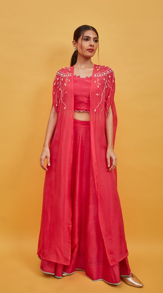 BRINK PINK CROP TOP LEHENGA SET