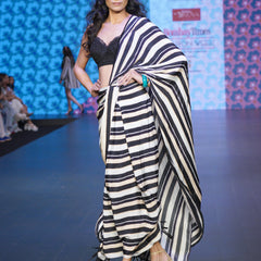 ALEXA-B&W STRIPED PRE DRAPE SAREE