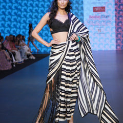 ALEXA-B&W STRIPED PRE DRAPE SAREE