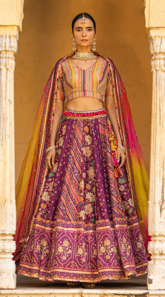 WINE MAHOGANY LEHENGA SET