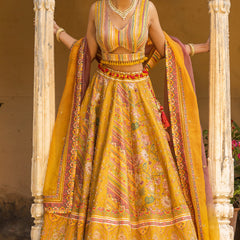 MUSTARD YELLOW LEHER LEHENGA SET