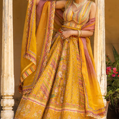 MUSTARD YELLOW LEHER LEHENGA SET