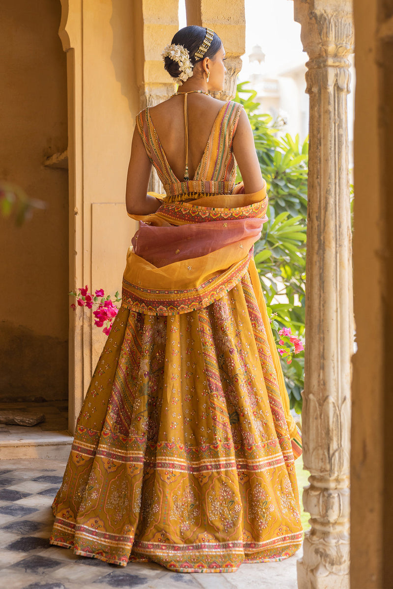 MUSTARD YELLOW LEHER LEHENGA SET