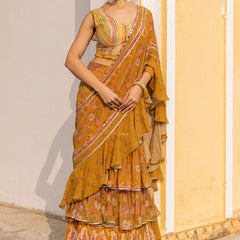 MUSTARD YELLOW DAMINI RUFFLE SAREE