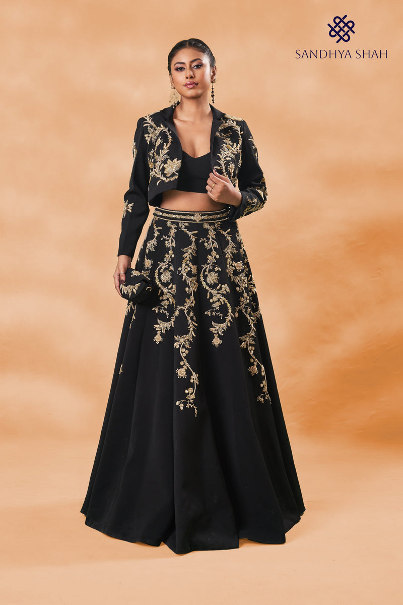 Black Seraph Lehenga Set