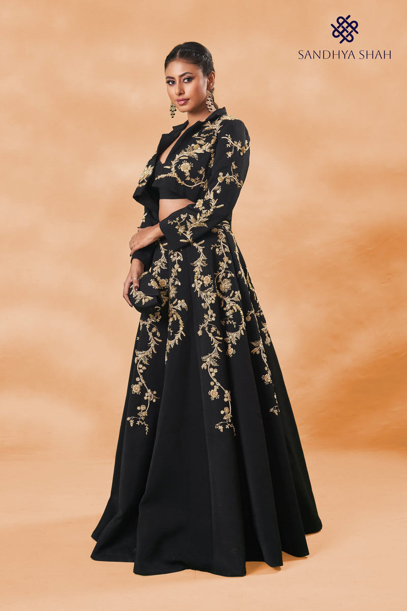 Black Seraph Lehenga Set